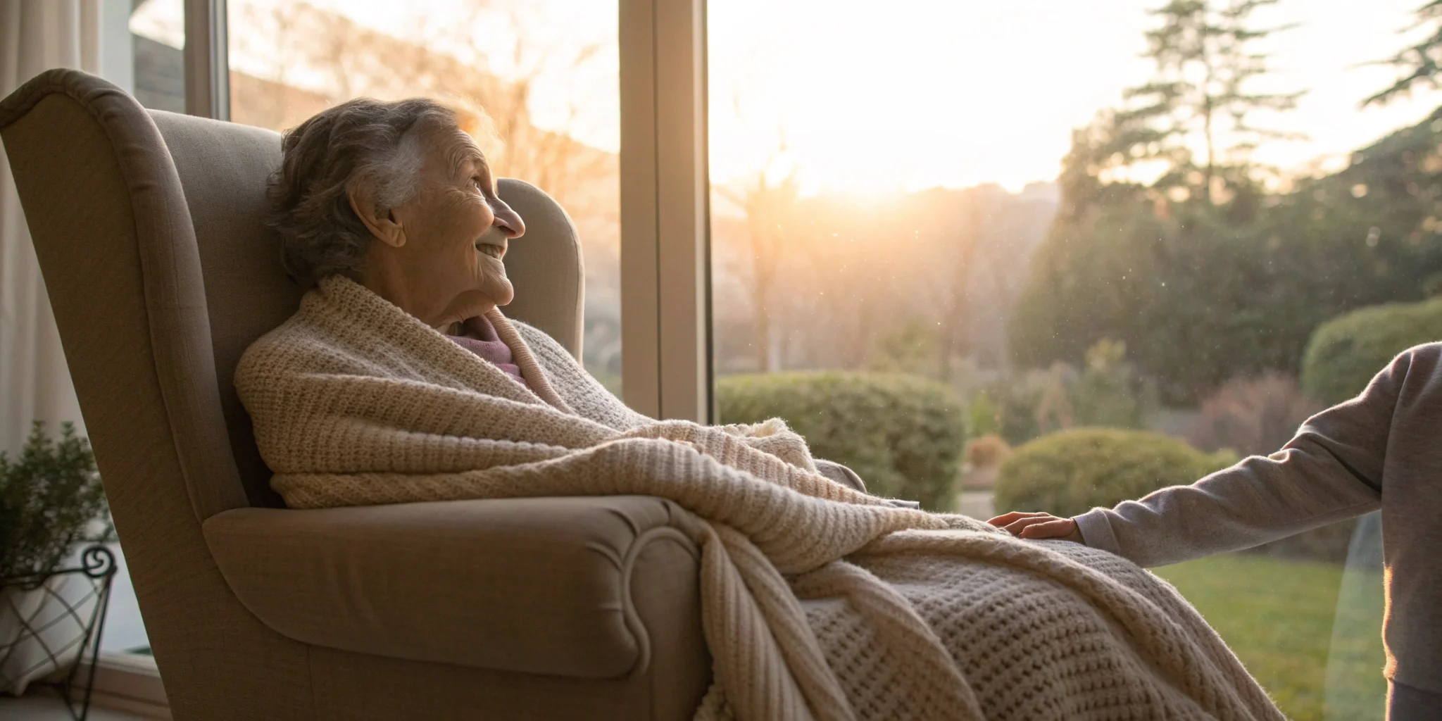 A loved one comforts an elderly mother who is never happy.
