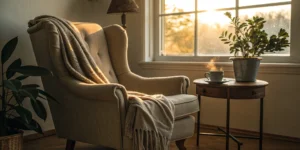 Comfortable armchair by a window, a safe and welcoming setting for counseling for older adults.