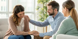 An older adult in a therapy session for emotional support covered by Medicare.