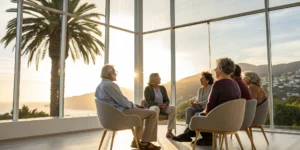 California seniors in group therapy for coping with illness.