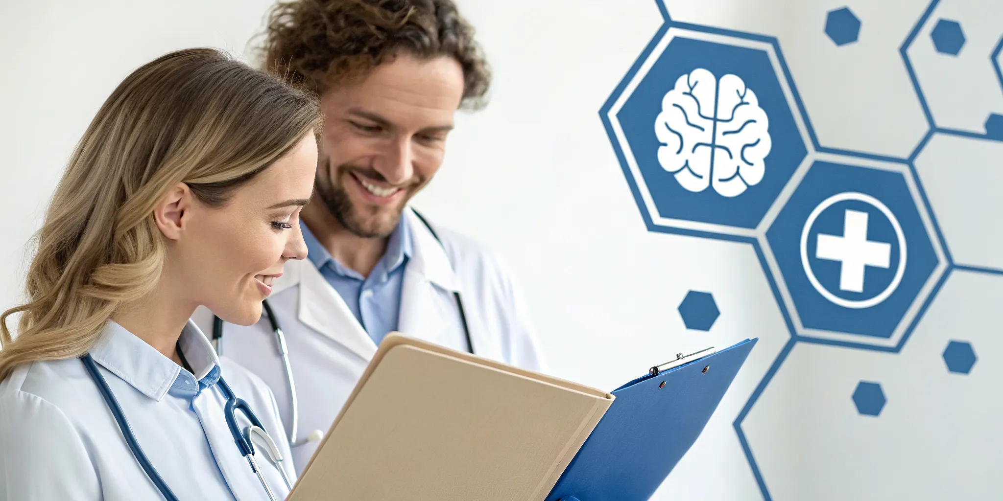 Doctors reviewing a patient's file for mental health services covered by Medicare.