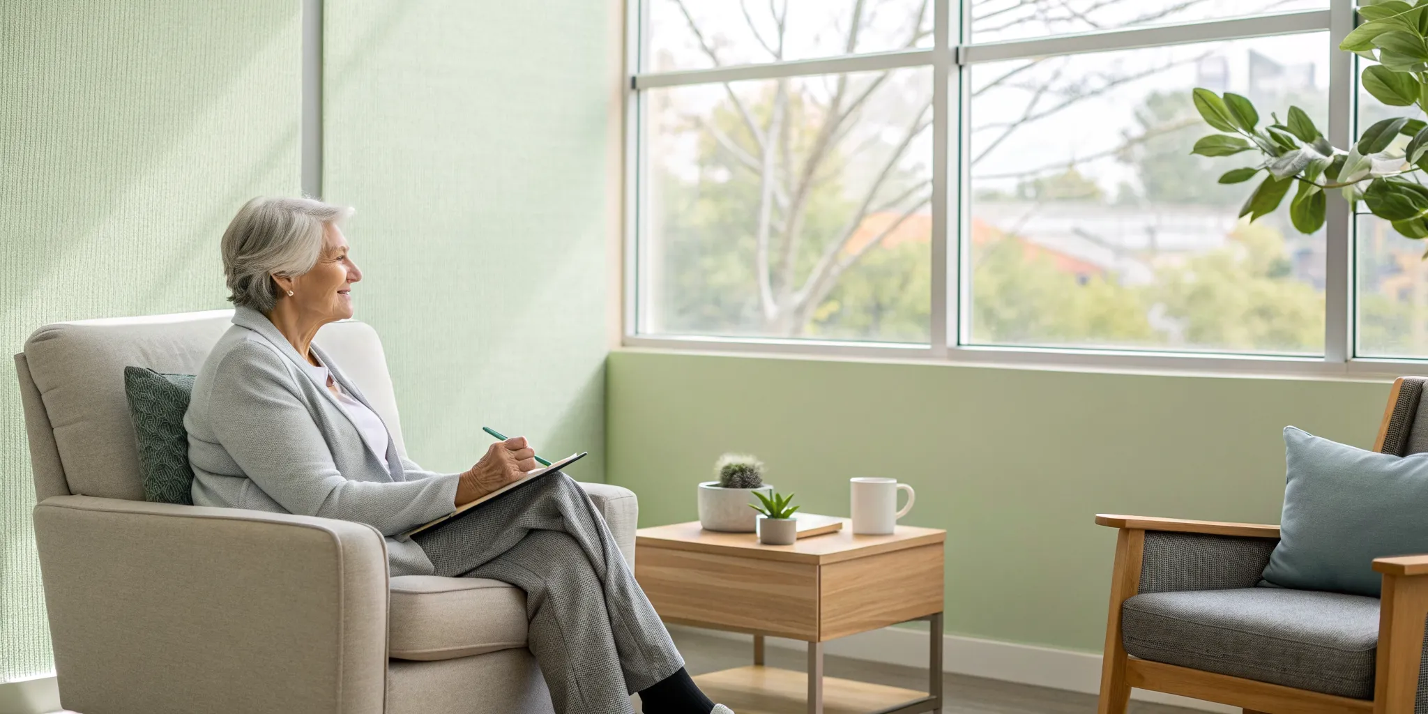 An older woman in a therapy session for geriatric anxiety covered by Medicare.