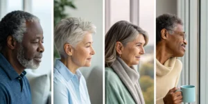 Older adults looking out a window, a sign of overlooked anxiety symptoms in seniors.