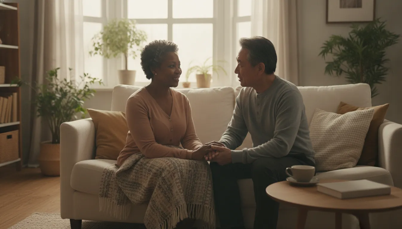 Older adult talking with a trusted friend after a major life transition