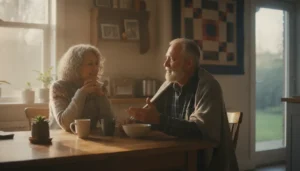 Older adults talking together after a major life change