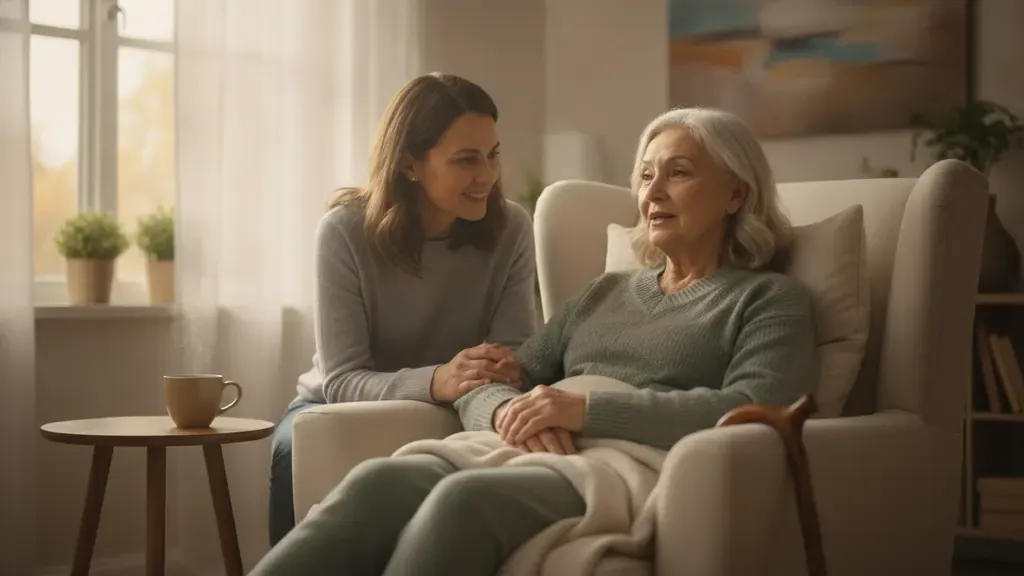 Older adult building coping skills after a health crisis at home